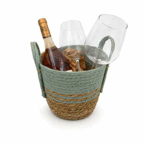 Διακοσμητικό Καλάθι Small 1 φιάλη Κρασί και 2 ποτήρια